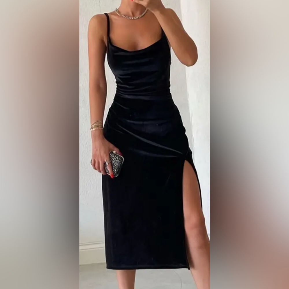 FAUX VELVET SLIP DRESS MIDI